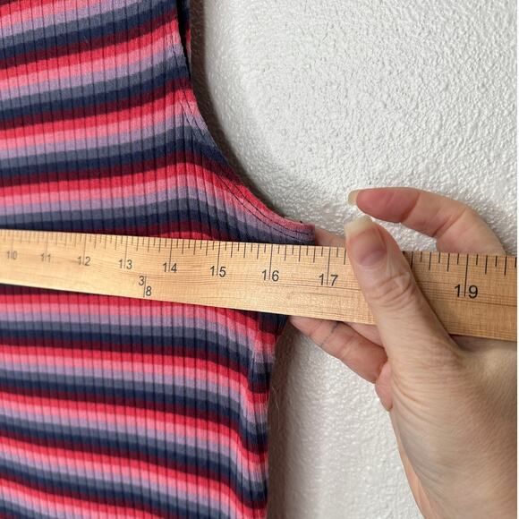 Abound Pink Burgundy Blue Gray Striped Mock Neck Sleeveless Bodysuit L - Picture 11 of 12